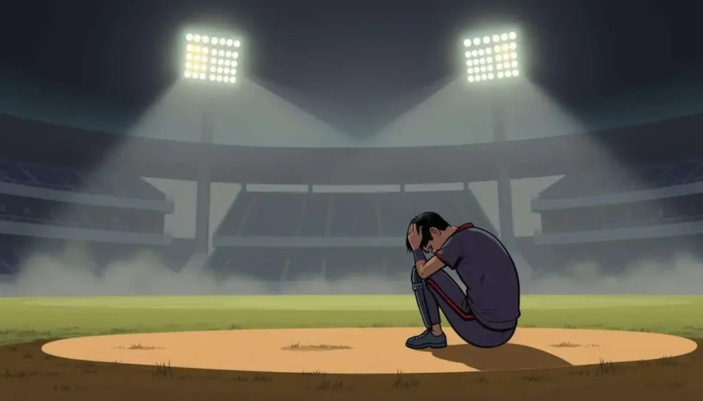 a boy sitting in the cricket ground