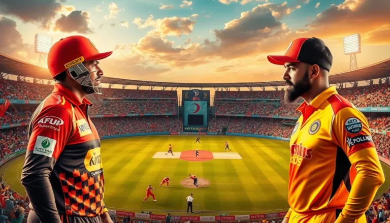 two men in sports uniforms in a stadium proving who is best csk or rcb