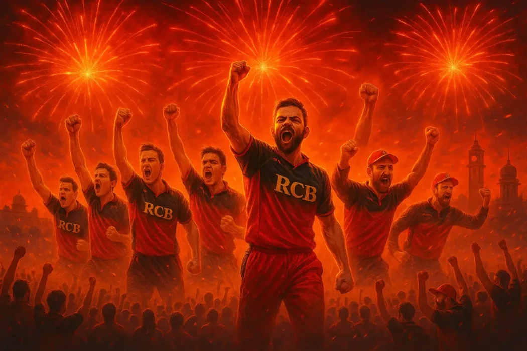 rcb winning celebration with thw fireworks in the sky