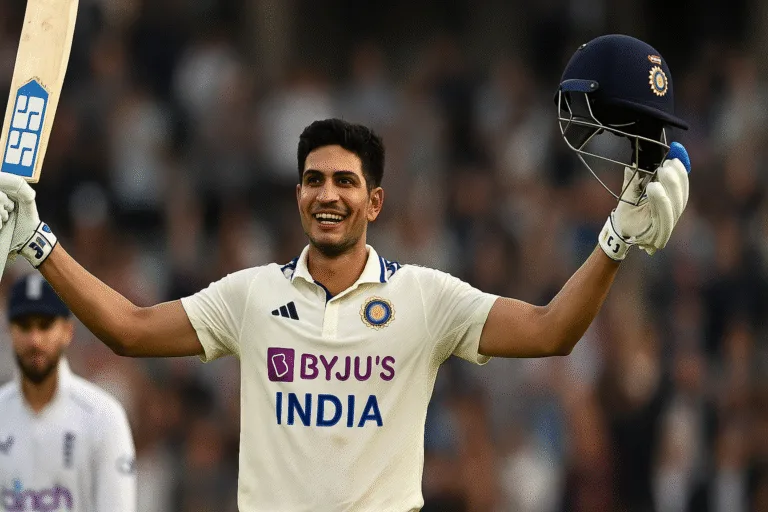 shubman gill wearing indias test jersey and winning the match against england