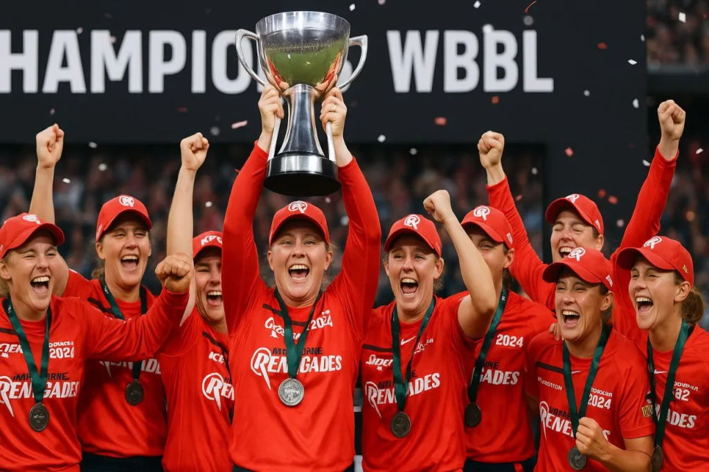 Melbourne Renegades Women wbbl 2024 final trophy lifting