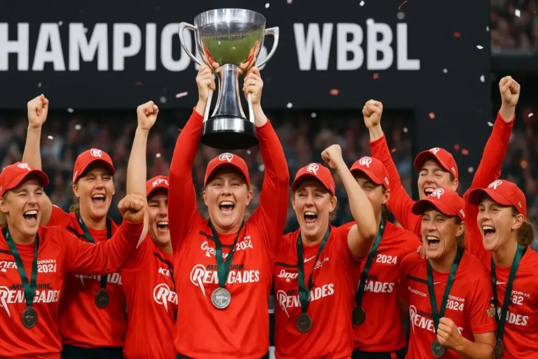 Melbourne Renegades Women wbbl 2024 final trophy lifting